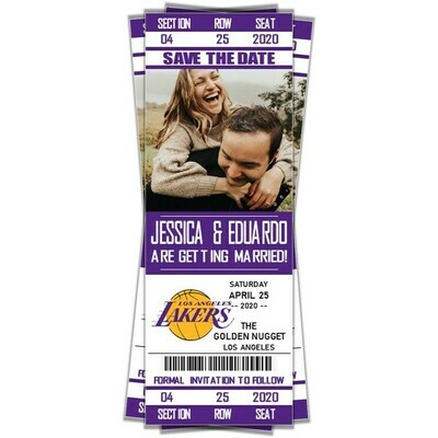 Los Angeles Lakers LAL SAVE THE DATE photo NBA Basketball invitation Ticket Style