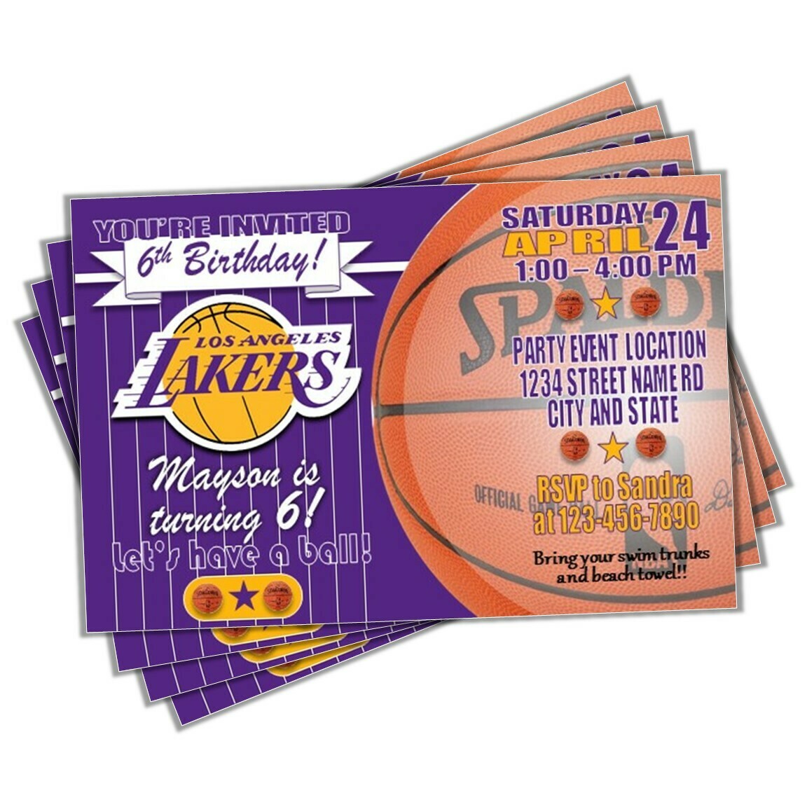 Los Angeles LA Lakers Basketball Birthday Invitation 4&quot;x6&quot;