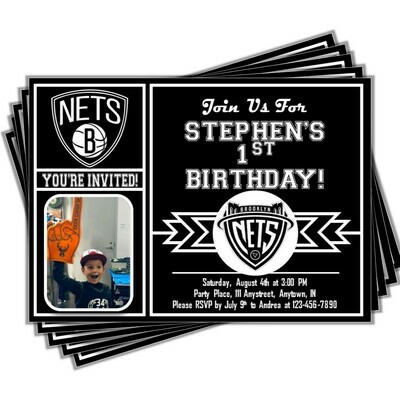 Brooklyn Nets NBA Basketball Birthday Invitation 5x7