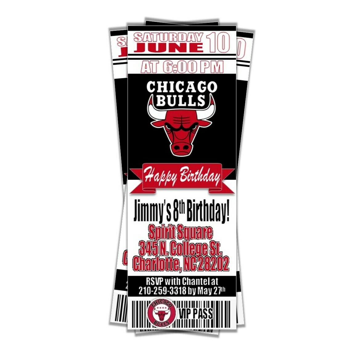 Chicago Bulls NBA Basketball Birthday Invitation Ticket Style
