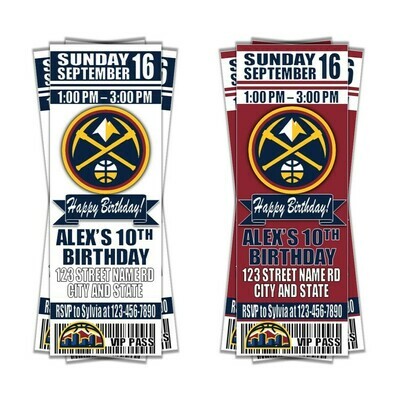 Denver Nuggets NBA Basketball Birthday Invitation Ticket Style
