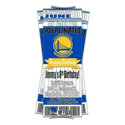 Golden State Warriors GSW Ticket Style Birthday Invitation