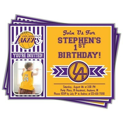 Los Angeles LA Lakers NBA Basketball Birthday Invitation 5x7 with pic