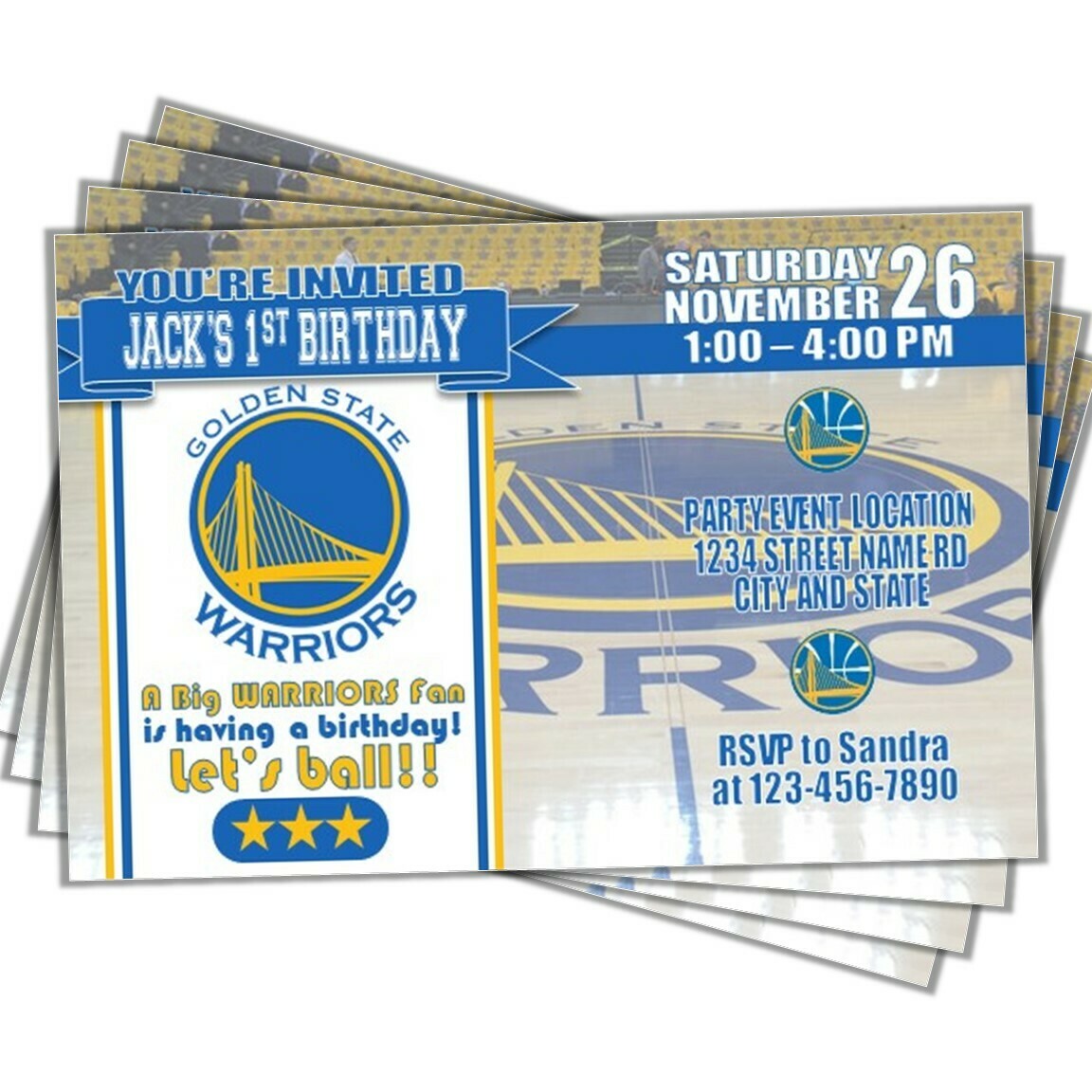 Golden State Warriors GSW NBA Basketball Birthday Invitation 4&quot;x6&quot;