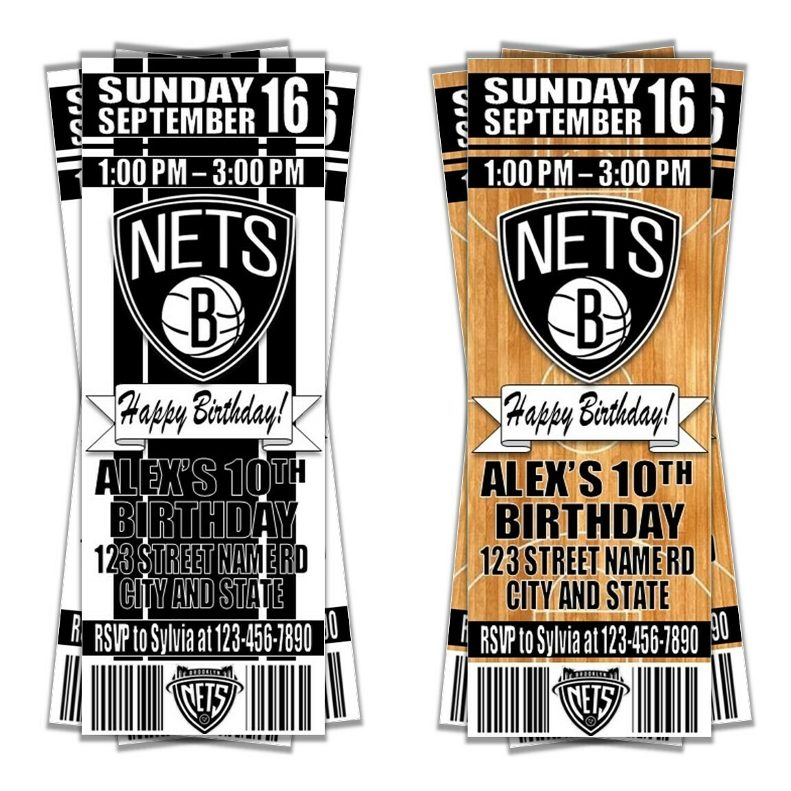 Brooklyn Nets NBA Basketball Birthday Invitation Ticket Style