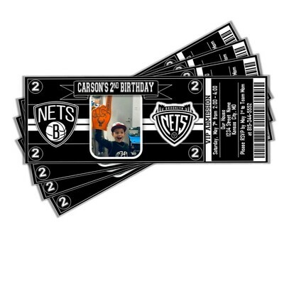 Brooklyn Nets Photo NBA Basketball Birthday Invitation Ticket Style