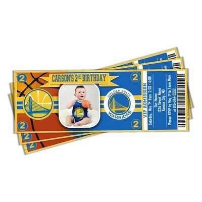 Golden State Warriors GSW DubNation Photo NBA Basketball Birthday Invitation Ticket Style