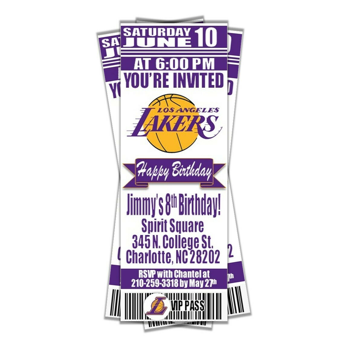 Los Angeles Lakers LAL Basketball Ticket Style Birthday Invitation