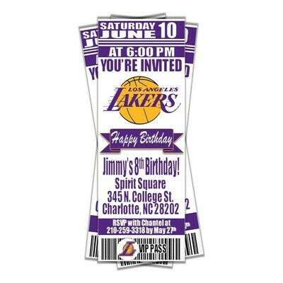 Los Angeles Lakers LAL Basketball Ticket Style Birthday Invitation