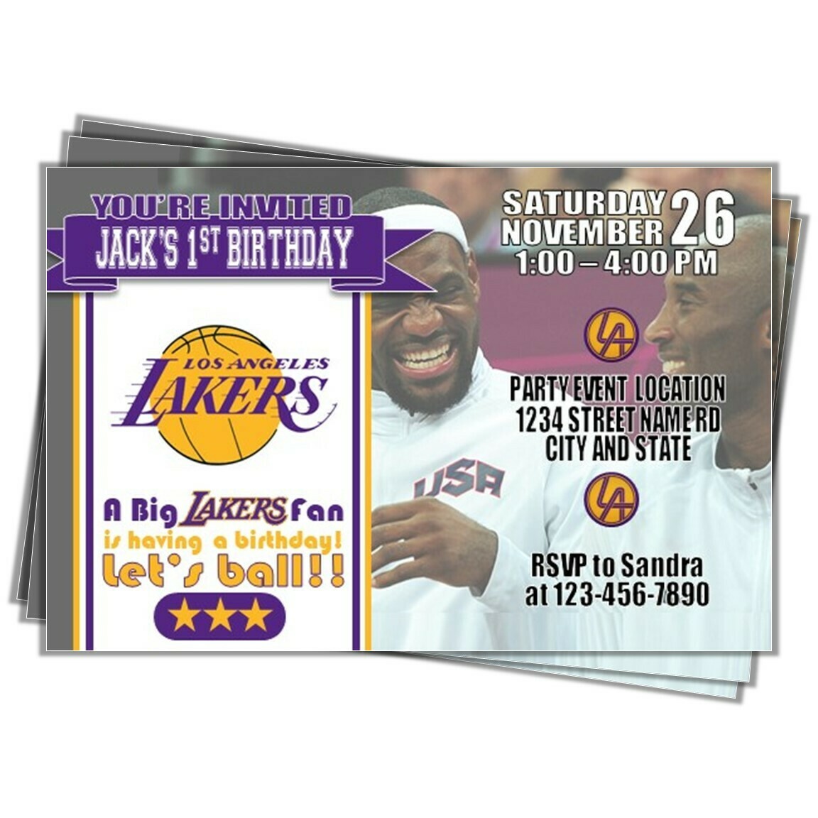 Los Angeles Lakers Baby Shower Basketball 4x6 invitation