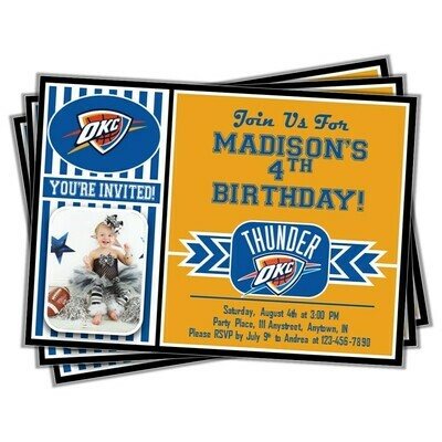 Oklahoma City Thunder NBA Basketball Birthday Invitation 5&quot;x7&quot; with photo