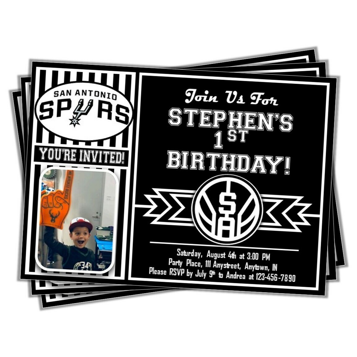 San Antonio Spurs NBA Basketball Birthday Invitation 5x7