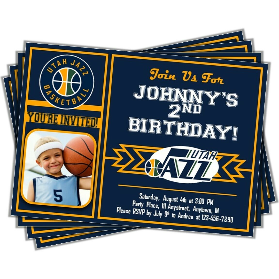 Utah Jazz NBA Basketball Birthday Invitation 5x7