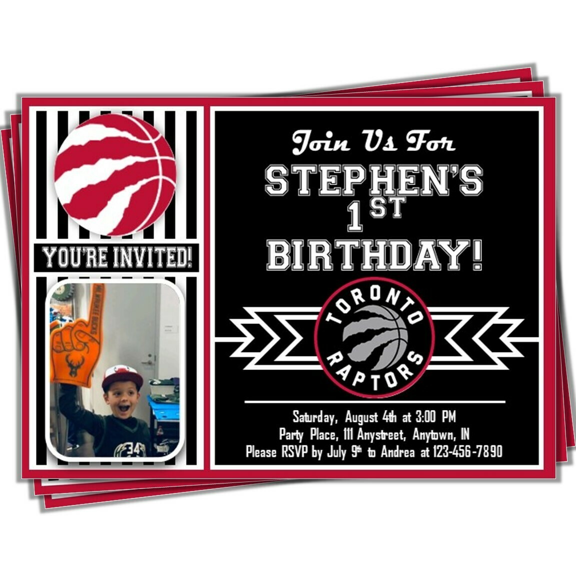 Toronto Raptors NBA Basketball Birthday Invitation 5x7