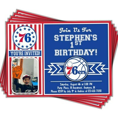 Philadelphia 76ers NBA Basketball Birthday Invitation 5x7