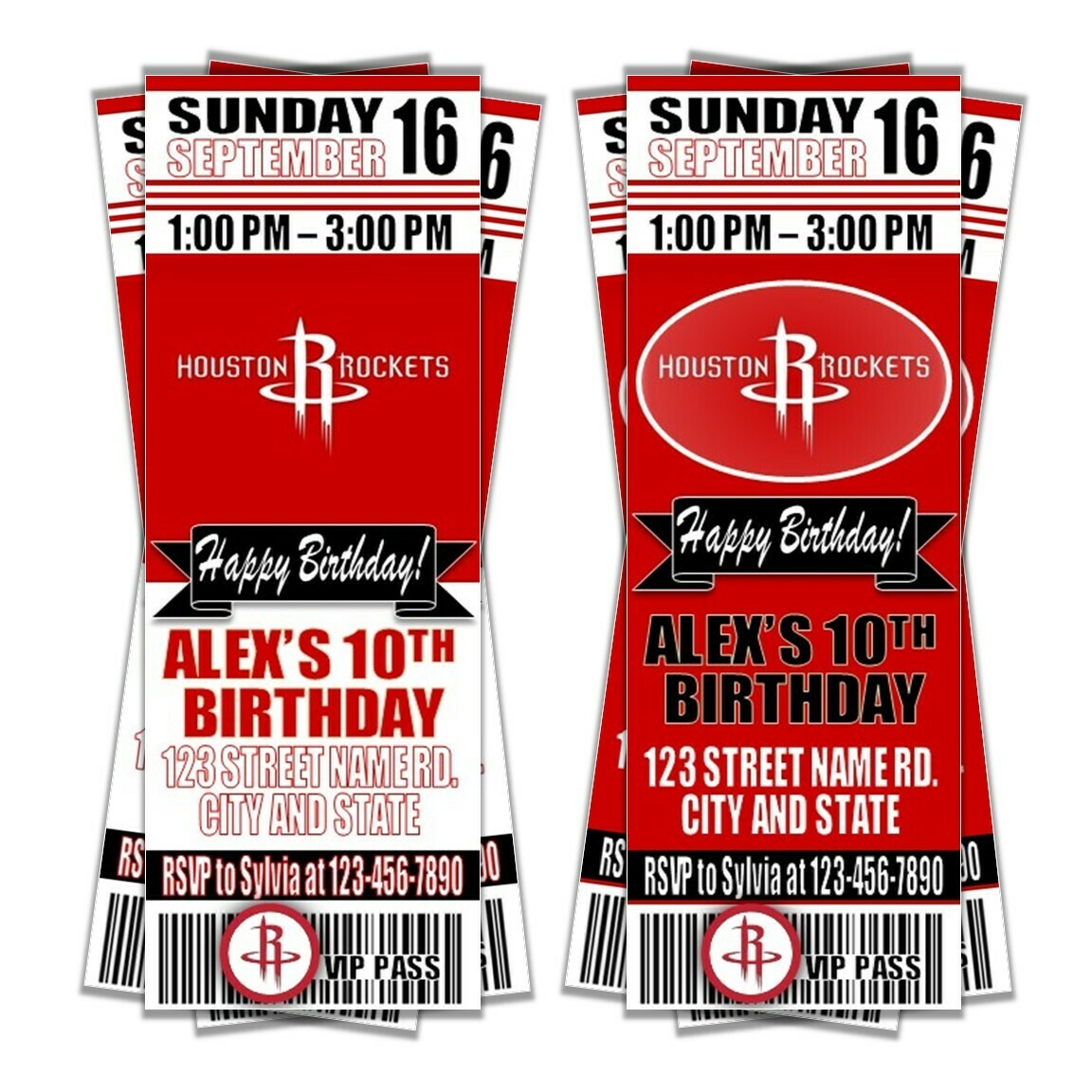 Houston Rockets NBA Basketball Birthday Invitation Ticket Style