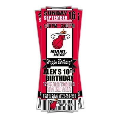Miami Heat NBA Basketball Birthday Invitation Ticket Style