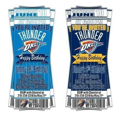 Oklahoma City Thunder NBA Basketball Birthday Invitation Ticket Style
