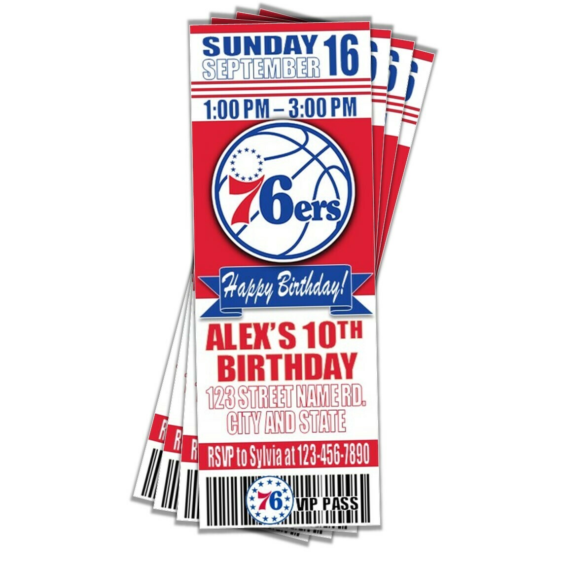 Philadelphia 76ers Sixers NBA Basketball Birthday Invitation Ticket Style