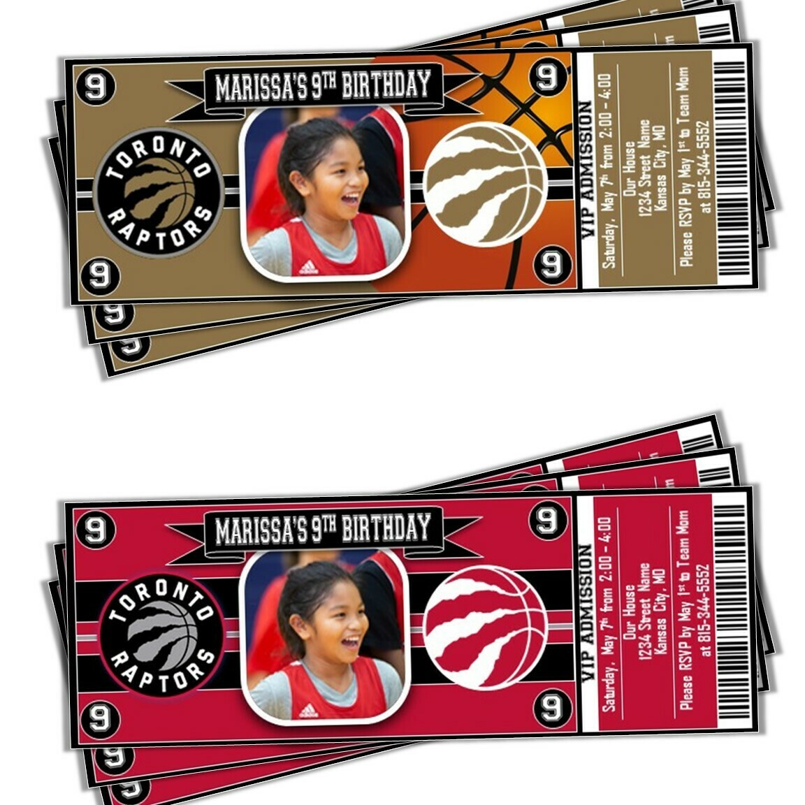 Toronto Raptors Photo NBA Basketball Birthday Invitation Ticket Style