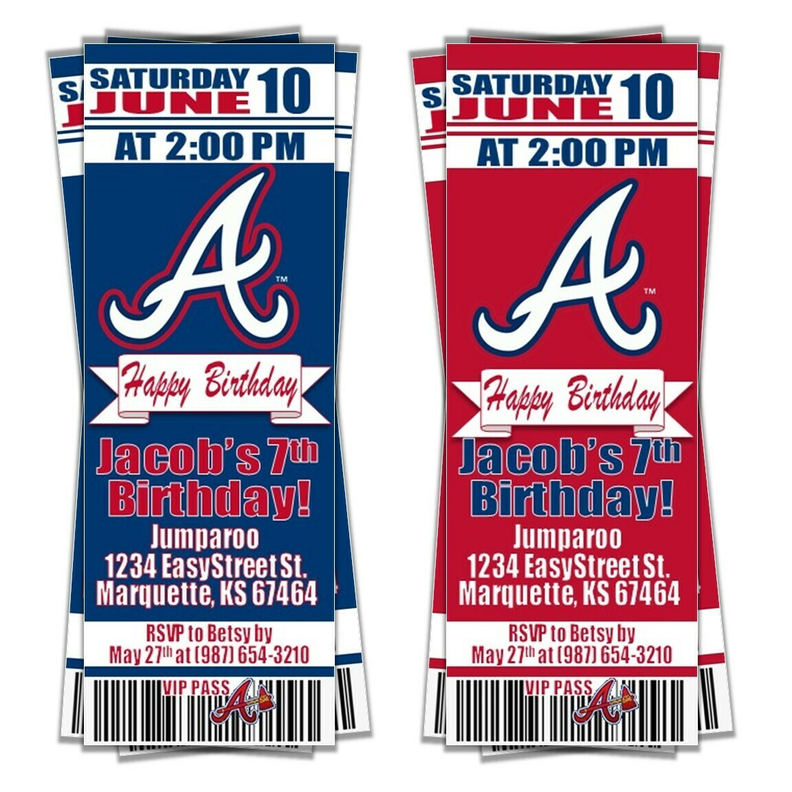 Printable Atlanta Braves Birthday Ticket Invitations DIY