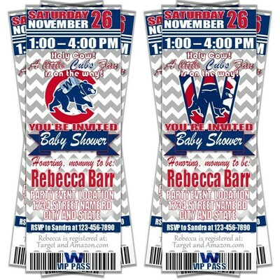 Chicago Cubs Baseball Baby Shower Invitation Ticket Style