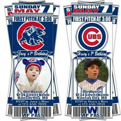 Chicago Cubs Photo Children&#39;s MLB Baseball Birthday Invitation Ticket Style