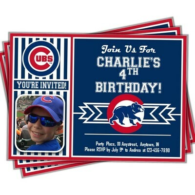 Chicago Cubs Photo MLB Baseball Birthday Invitation 5&quot;x7&quot;