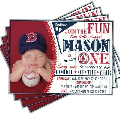 Boston Red Sox Photo MLB Baseball Birthday Invitation 5&quot;x7&quot;