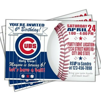 Chicago Cubs BLUE Baseball Birthday Invitation 4&quot;x6&quot; MLB