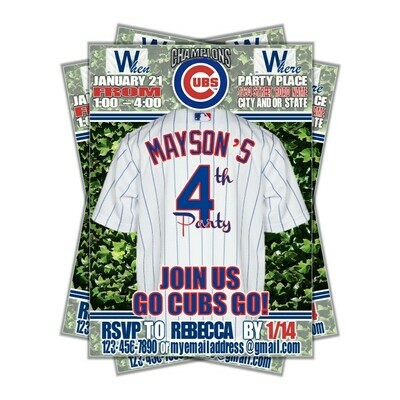 Chicago Cubs Photo MLB Baseball Birthday Invitation 5&quot;x7&quot;