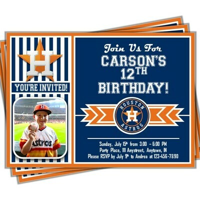 Houston Astros Photo MLB Baseball Birthday Invitation 5&quot;x7&quot;