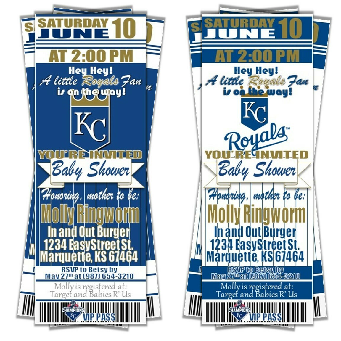 Kansas City Royals MLB Baseball Baby Shower Invitation Ticket Style