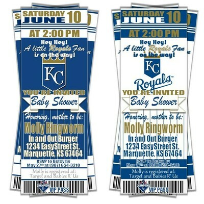 Kansas City Royals MLB Baseball Baby Shower Invitation Ticket Style