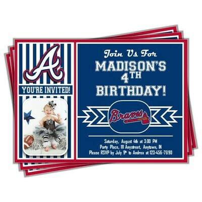 Atlanta Braves Photo MLB Baseball Birthday Invitation 5&quot;x7&quot;