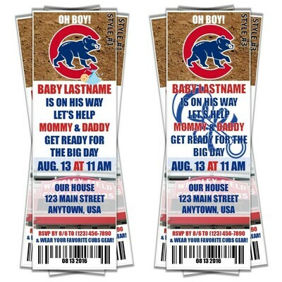 Chicago Cubs CHC Baseball Baby Shower Invitation Ticket Style