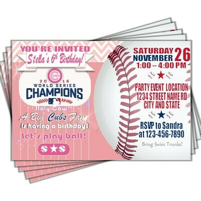 Chicago Cubs PINK MLB baseball Baby Shower Invitation 4&quot;x6&quot;