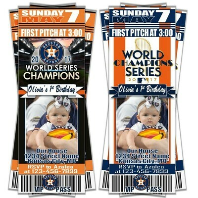 Houston Astros 2017 World Series Birthday Invitation Ticket Style with PHOTO