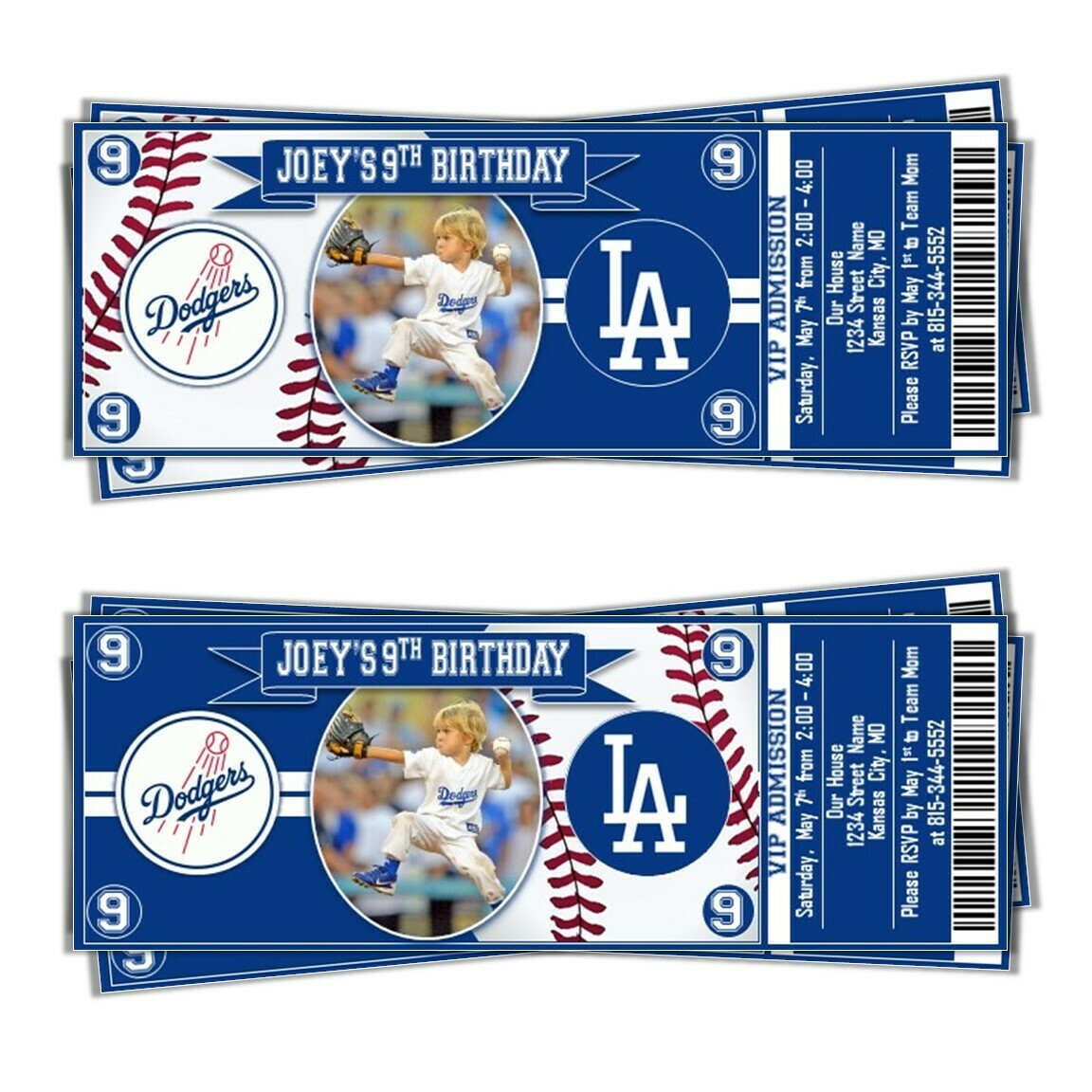 Printable Los Angeles Dodgers Birthday Ticket Invitations DIY