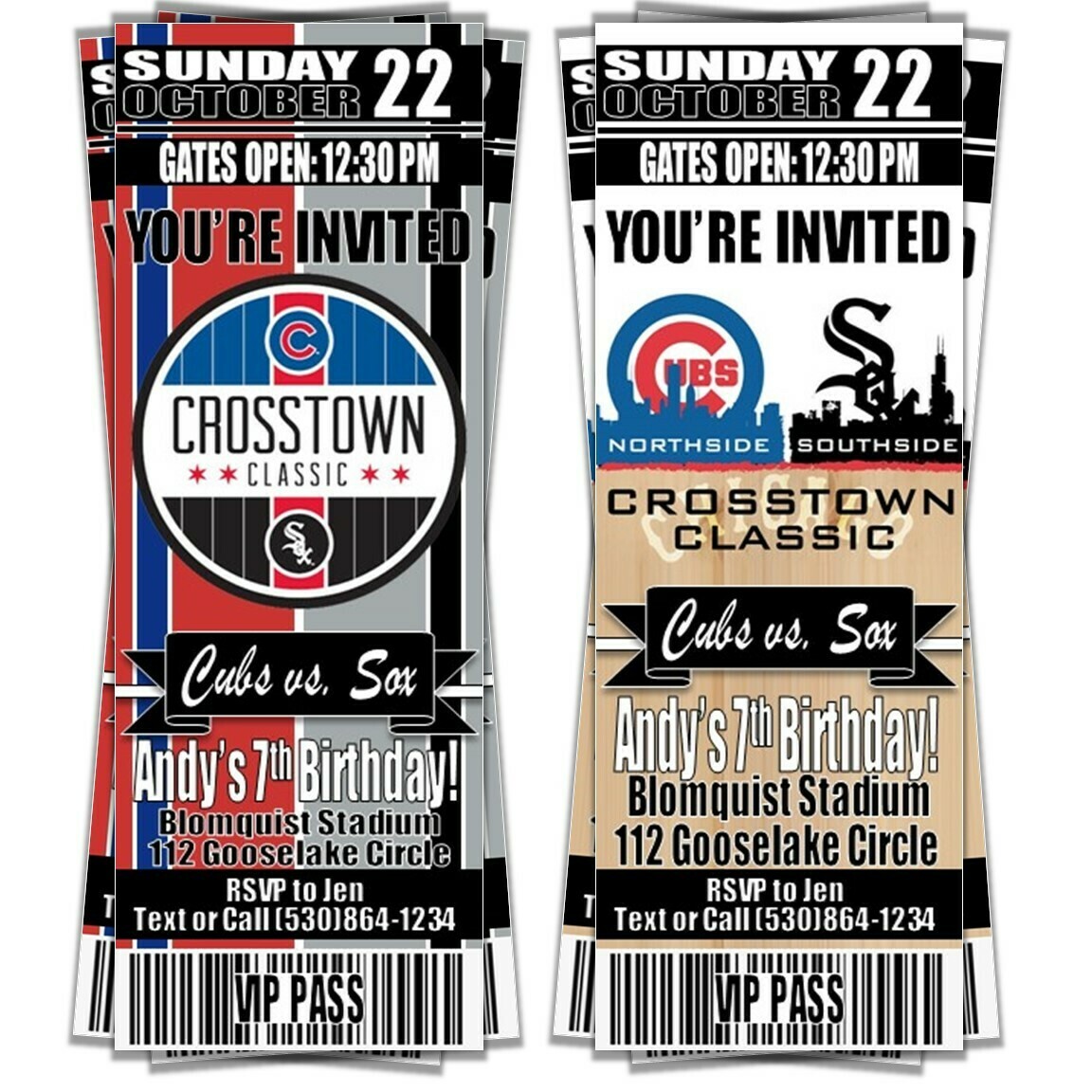 Chicago Cubs White Sox Crosstown Baseball Invitation