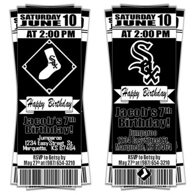 Chicago White Sox MLB Baseball Birthday Invitation Ticket Style