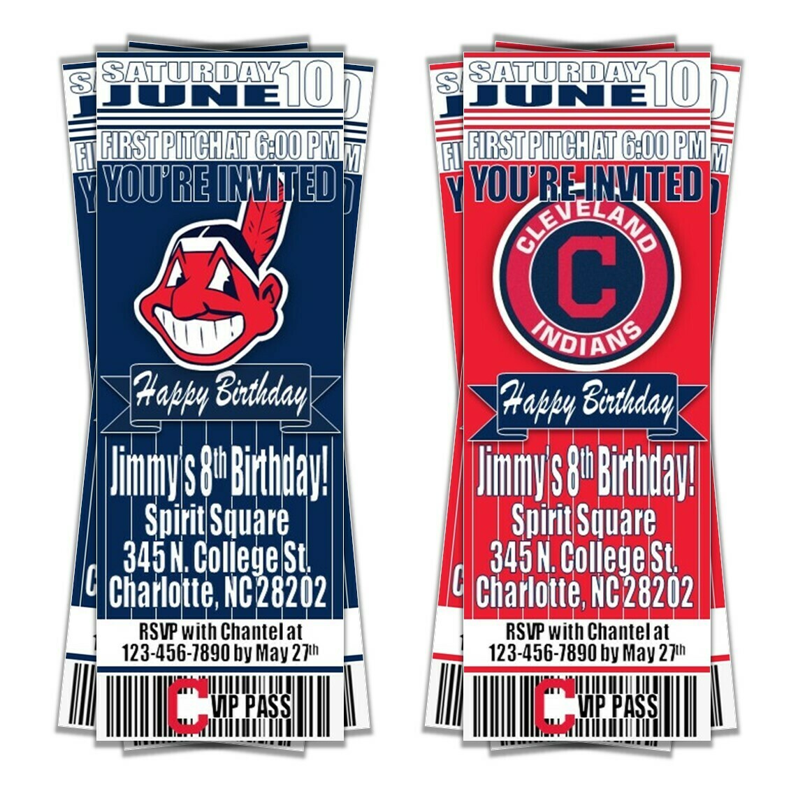 Cleveland Indians MLB Baseball Birthday Invitation Ticket Style