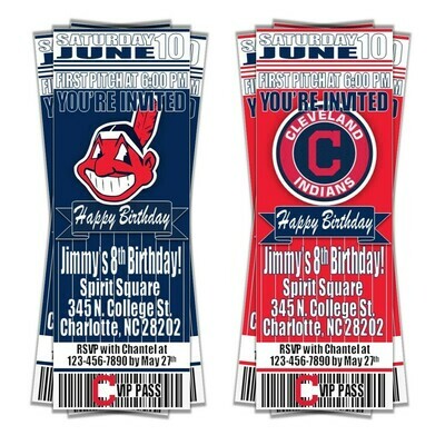Cleveland Indians MLB Baseball Birthday Invitation Ticket Style