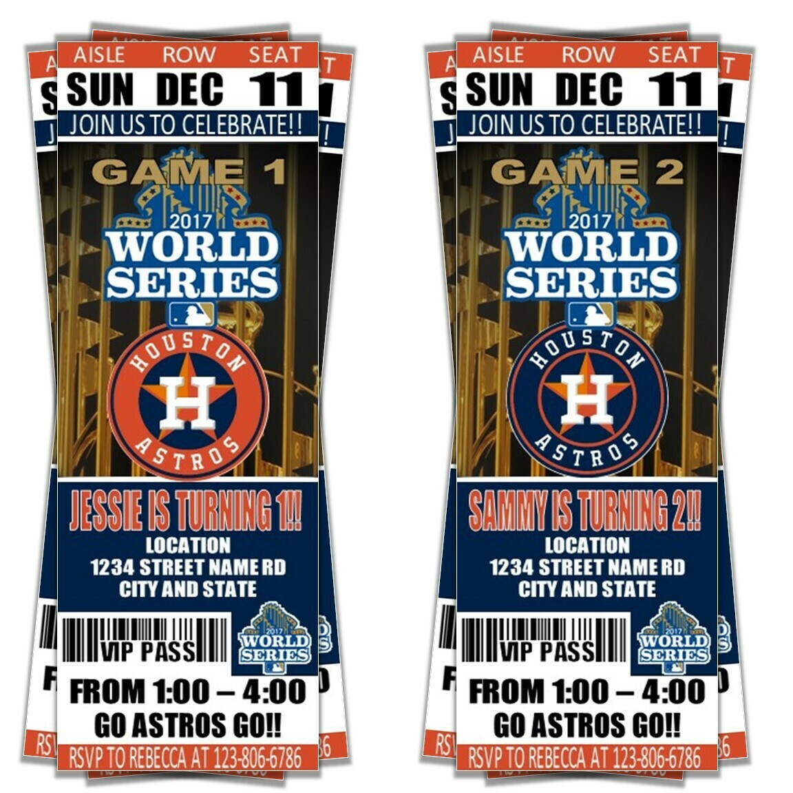 Houston Astros MLB Baseball Birthday Invitation Child&#39;s Party Vintage World Series Ticket Style