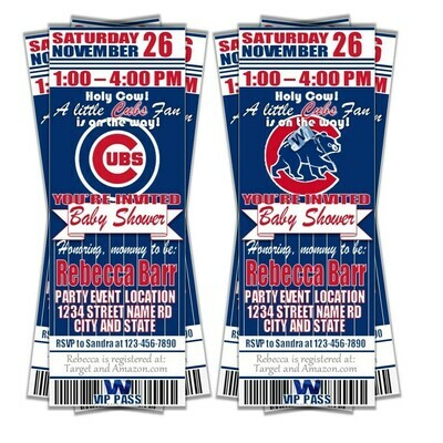 Chicago Cubs Baseball Baby Shower Invitation Ticket Style