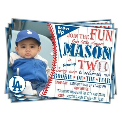Los Angeles LA Dodgers Photo MLB Baseball Birthday Invitation 5&quot;x7&quot;
