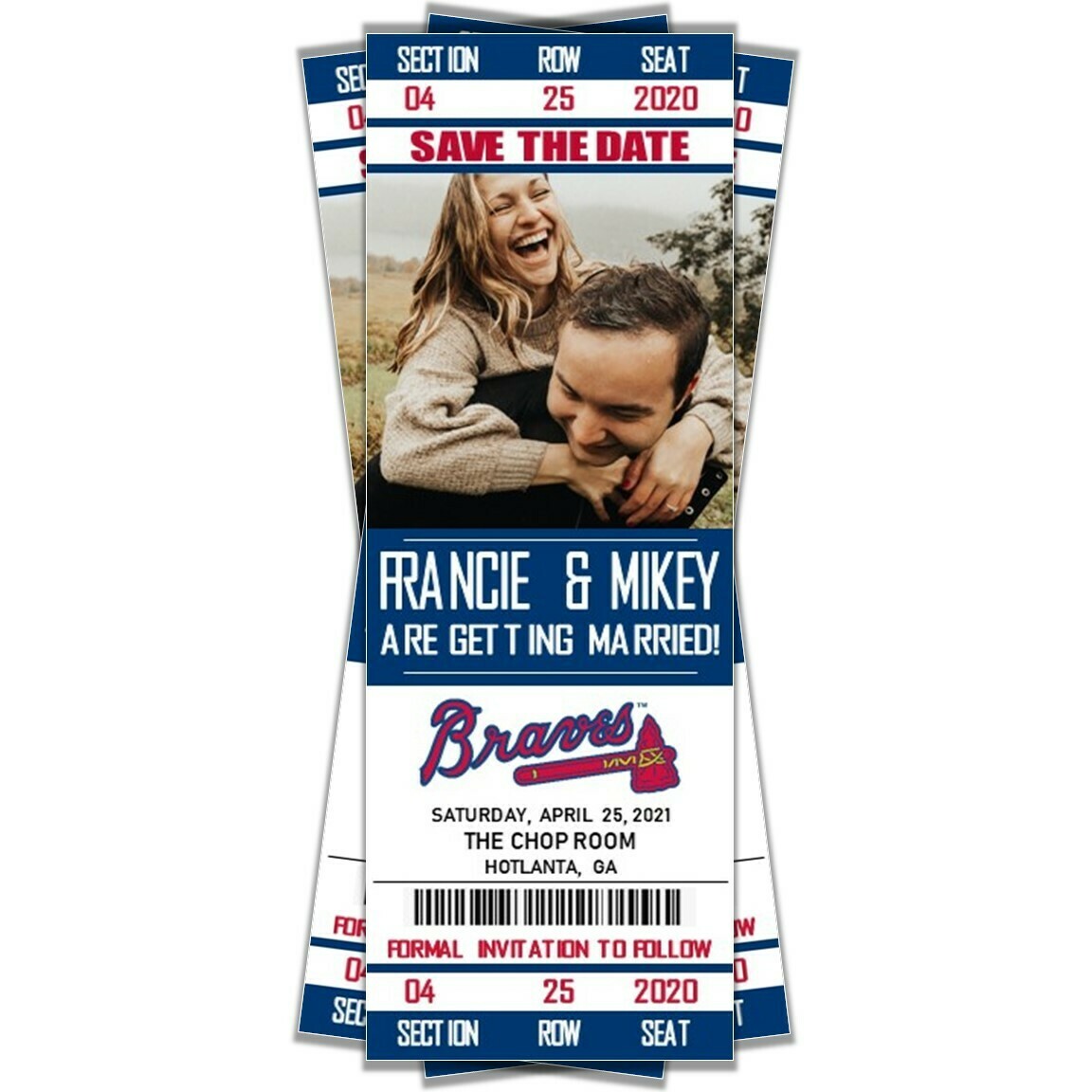 Atlanta Braves Save The Date Wedding Ticket Invitations