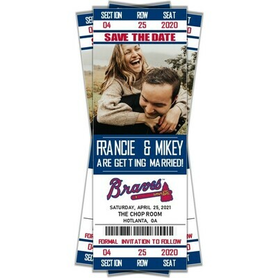 Atlanta Braves ATL SAVE THE DATE photo MLB Baseball Invitation Ticket Style
