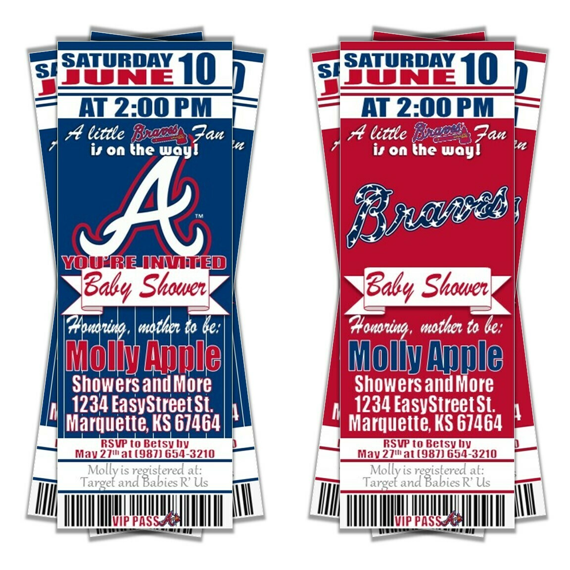 Atlanta Braves Baby Shower Baseball Ticket Invitation invite