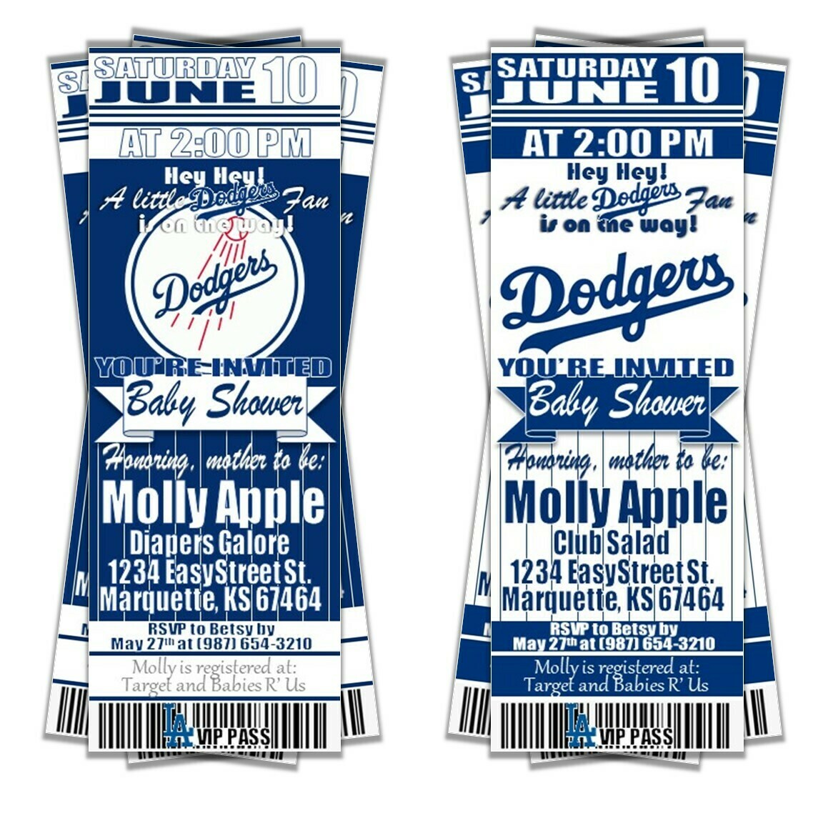 Los Angeles Dodgers Baseball Baby Shower Invitation